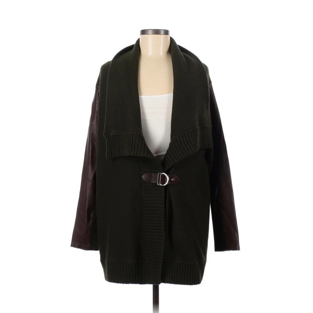 Ralph Lauren Black Label Collection Leather Cashmere Green Cardigan Medium